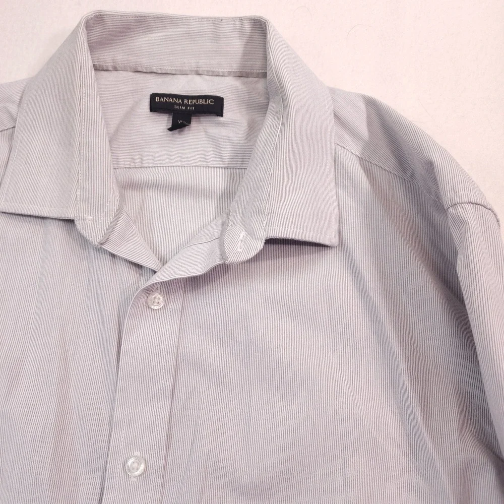 Banana Republic Slim Fit Mens XL Grey White Micro Stripe Button Down Shirt Logo